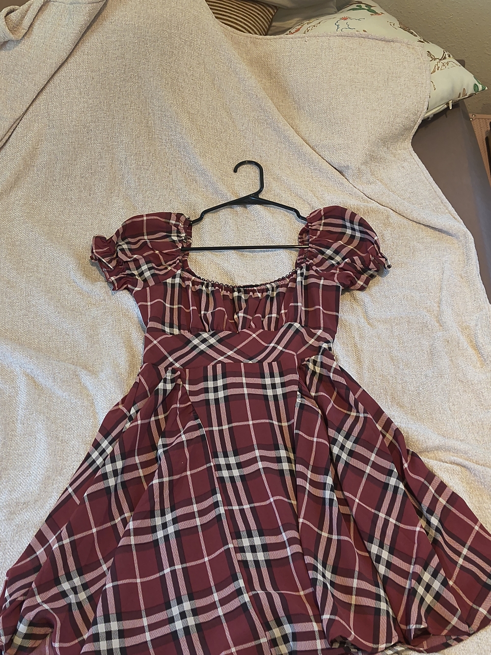 Blu Pepper Burgundy Plaid Puff Sleeve Dress